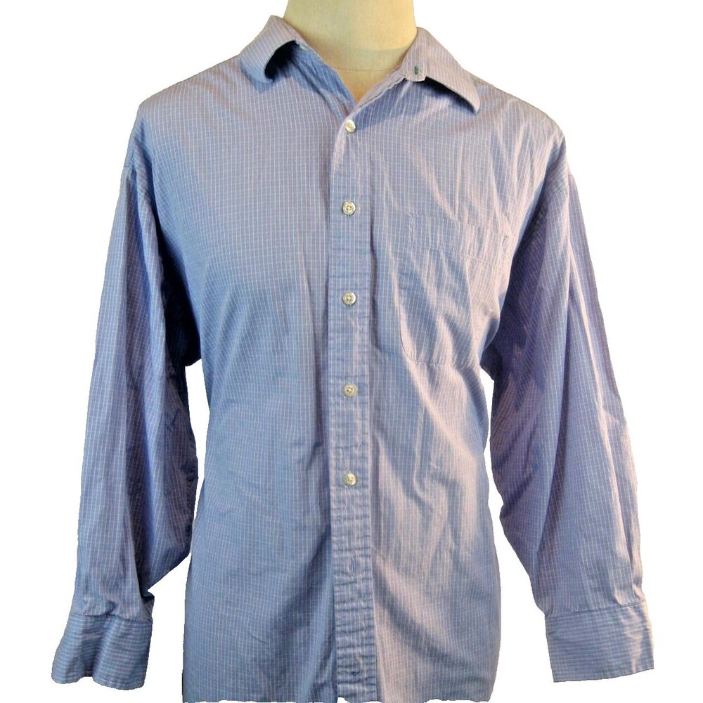 Mens Tommy Hilfiger Blue Plaid Cotton LS Casual Shirt sz 17.5-32/33